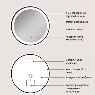 DUSEL Зеркало LED Smart DE-M2071D Silver Ø100 сенсорное включение, подогрев